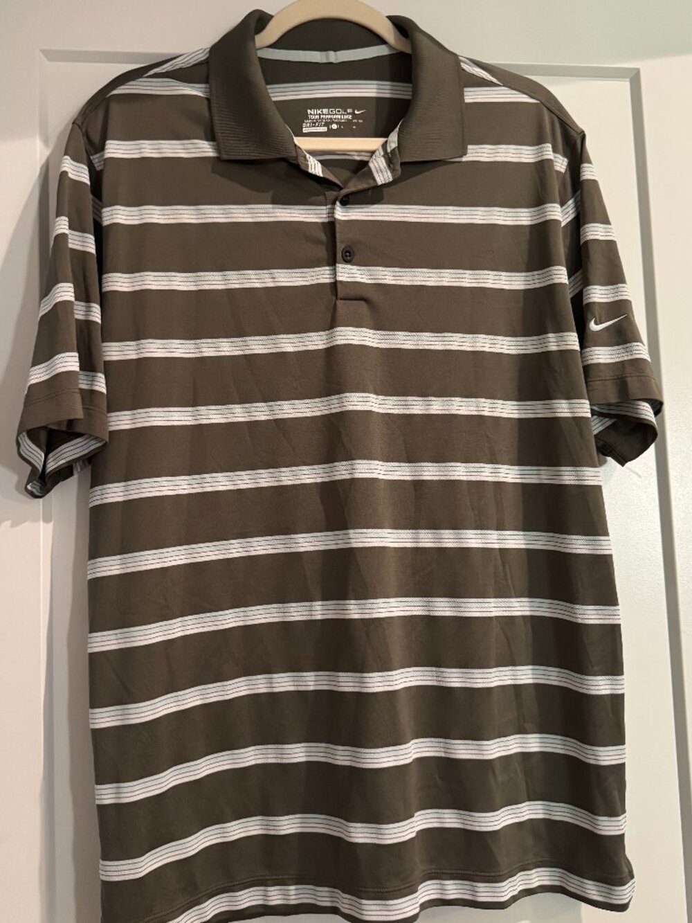 Nike Golf Tour Performance Men's Polo Shirt Green Short Sleeve Stripe Size Large